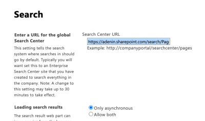 Setting a custom URL for a SharePoint search page on the Search Settings page