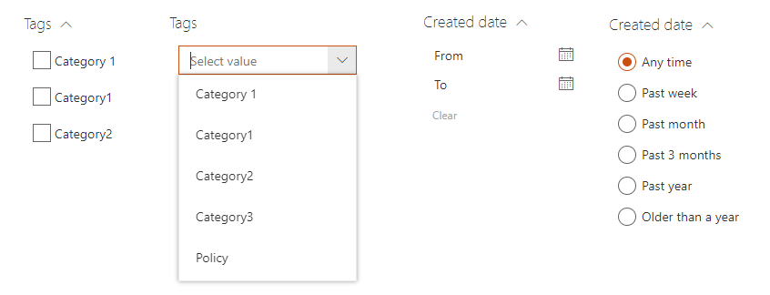 Creating new search filters for SharePoint to extend the existing search, including tags and created date filters