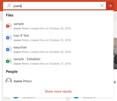 Example of custom search suggestions showing in SharePoint search results from other data sources