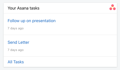 Digital Assistant Card using an Asana connector to display a list of assigned tasks