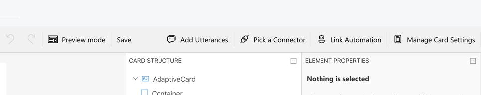 Digital Assistant's Adaptive Cards Designer toolbar