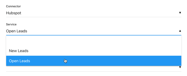 Drop-down menu in Digital Assistant's Adaptive Cards Designer allowing the user to select a service