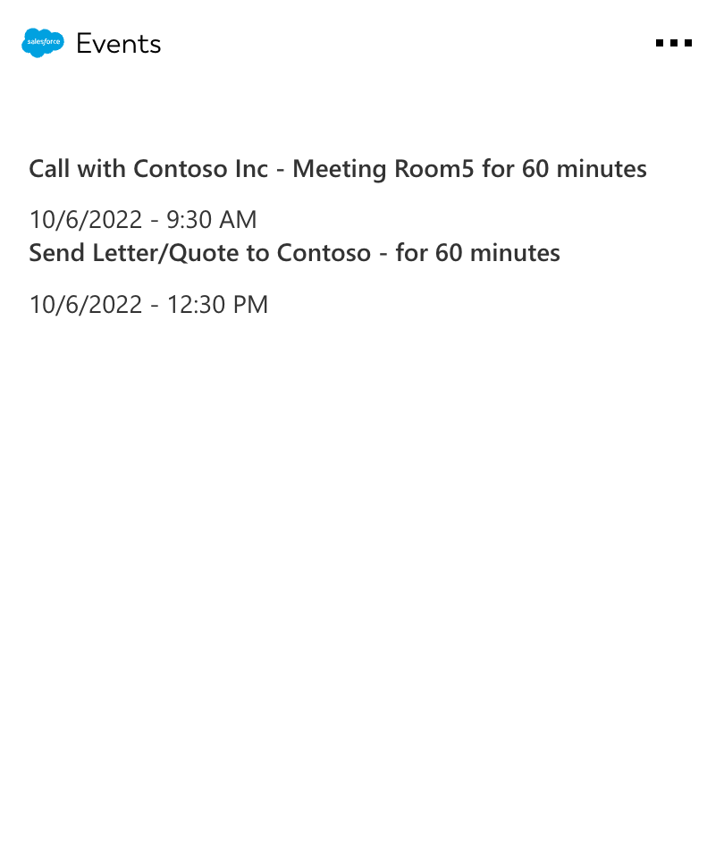 Get an Adaptive Card with a list of your Salesforce events conveniently on your Digital Assistant Board