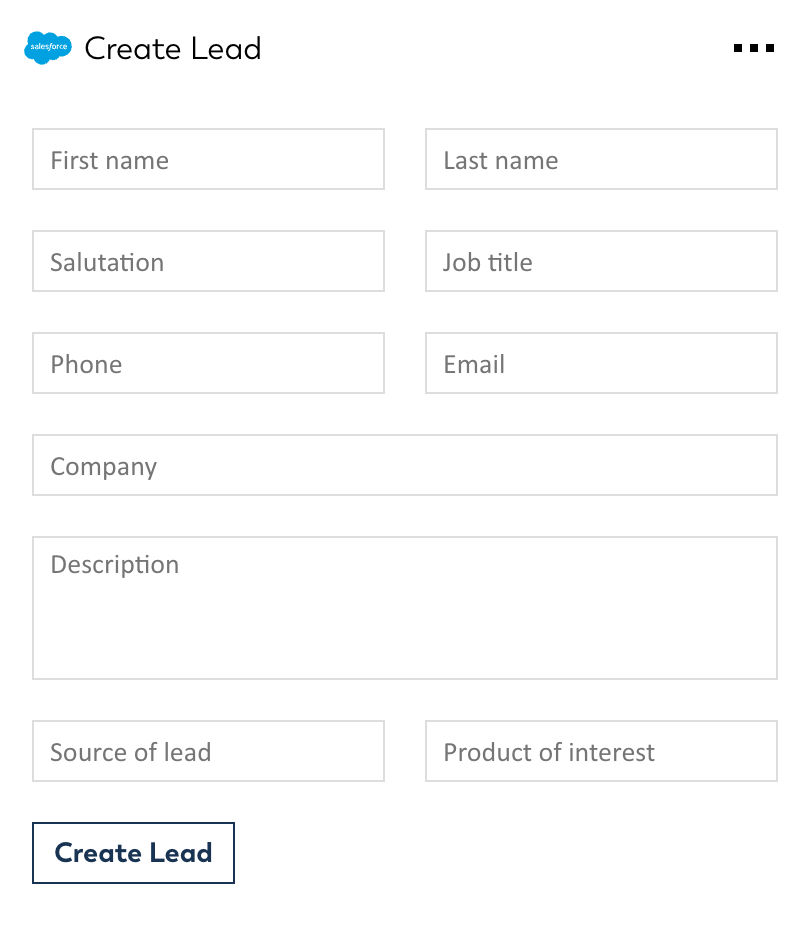 Create new leads in your Salesforce account with this easily adjustable Adaptive Card form. Just fill it out, and without having to leave your Assistant, you can create a new Salesforce lead.