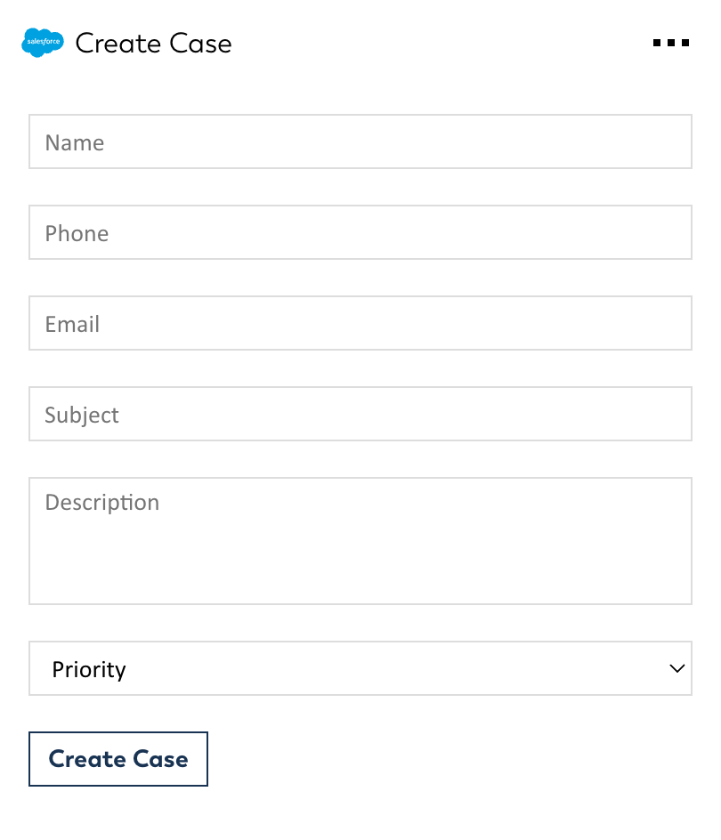 Open a new case directly in Salesforce without breaking your flow. This Adaptive Card can be easily pinned to your Board or embedded into any other channel where your Digital Assistant is available.